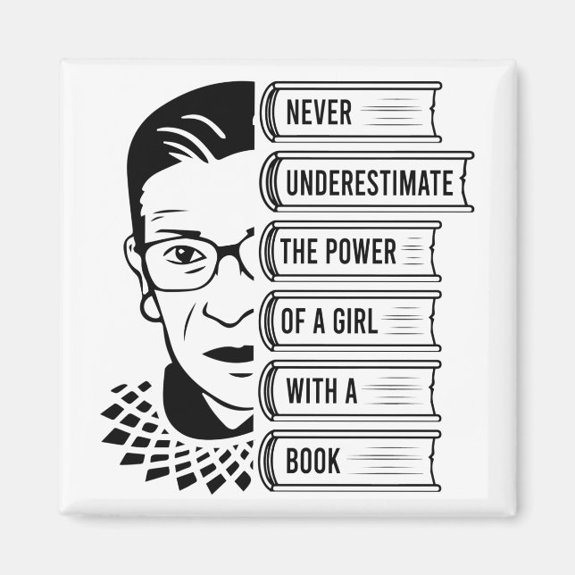 Never Underestimate Power of Girl With Book Magnet (Front)