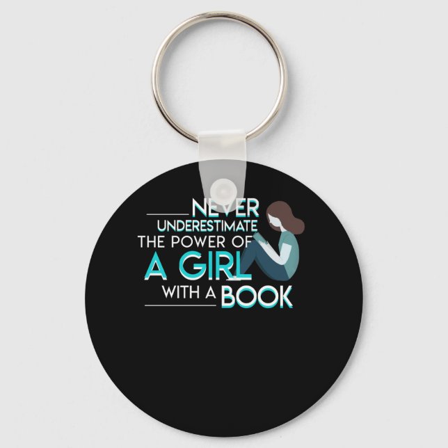 Never Underestimate Reading Book Women Key Ring (Front)