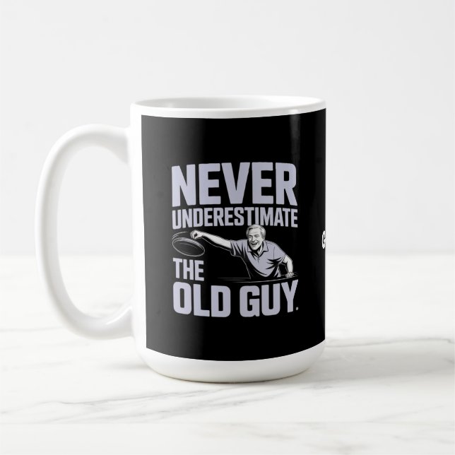 Never Underestimate The Old Guy Funny Disc Golf Coffee Mug (Left)