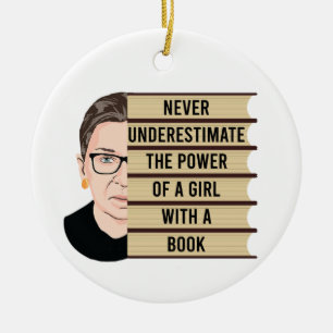 Never underestimate the power of a girl with book ceramic tree decoration