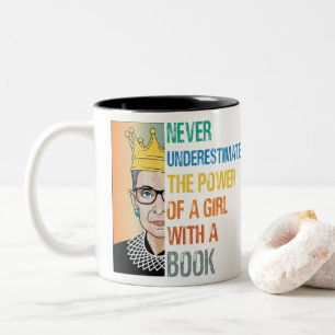Never Underestimate the Power of a Girl With Book Two-Tone Coffee Mug