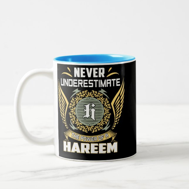 Never Underestimate The Power Of A Hareem Two-Tone Coffee Mug (Left)