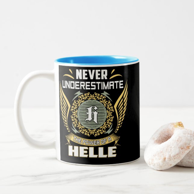 Never Underestimate The Power Of A Helle Two-Tone Coffee Mug (With Donut)