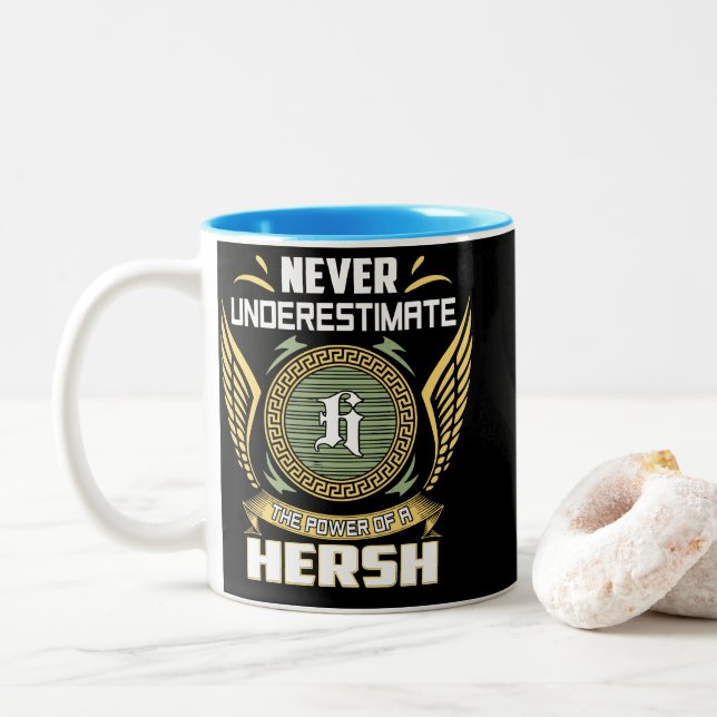 Never Underestimate The Power Of A Hersh Two-Tone Coffee Mug (With Donut)