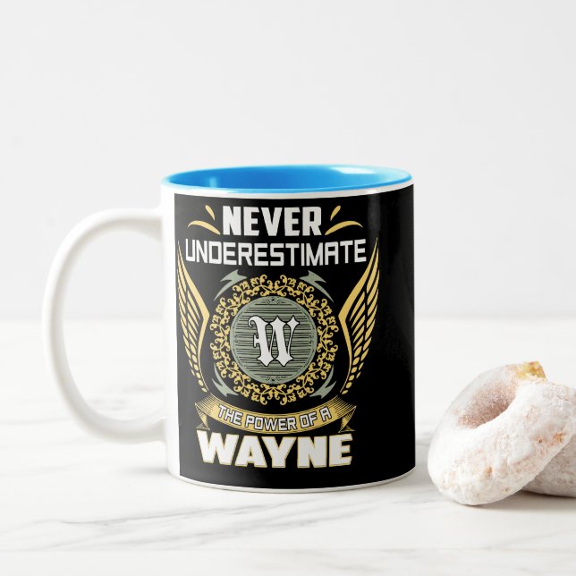 Never Underestimate The Power Of A Wayne Two-Tone Coffee Mug (With Donut)