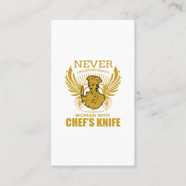NEVER UNDERESTIMATE THE POWER OF WOMEN CHEFS KNIFE BUSINESS CARD (Front)