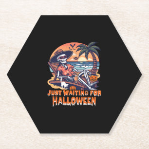 Never Waiting for Halloween Skeleton Paper Coaster