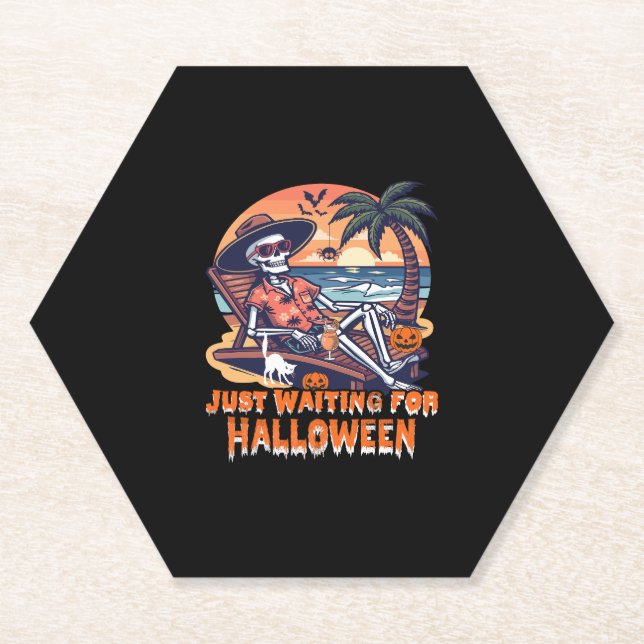 Never Waiting for Halloween Skeleton Paper Coaster (Front)