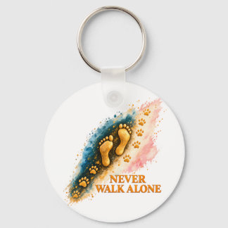 Never Walk Alone Golden Footprints and Pet Paw Pri Key Ring