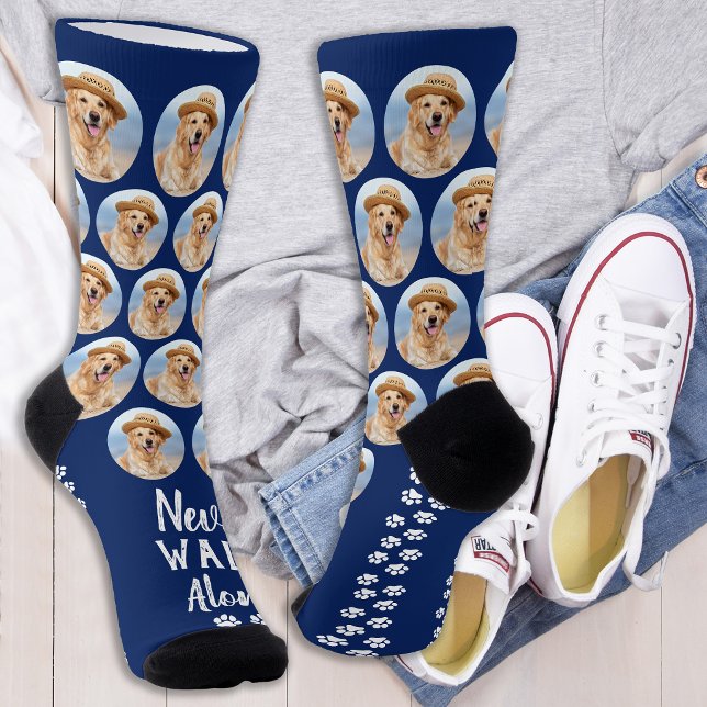 Never Walk Alone Paw Prints Custom Pet Photo Dog Socks (Creator Uploaded)