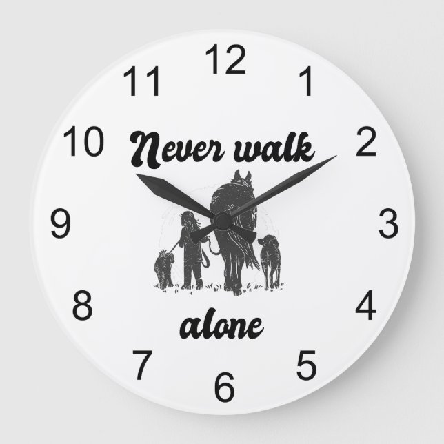 Never Walk Alone – Rustic Animal Lover  Large Clock (Front)