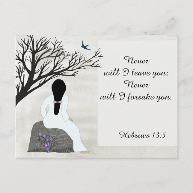 "Never will I leave you",  Bible Verse Postcard (Front)