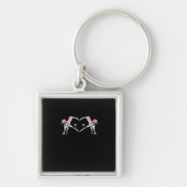 Never Wilts – Skeleton Hands Roses  Key Ring (Front)
