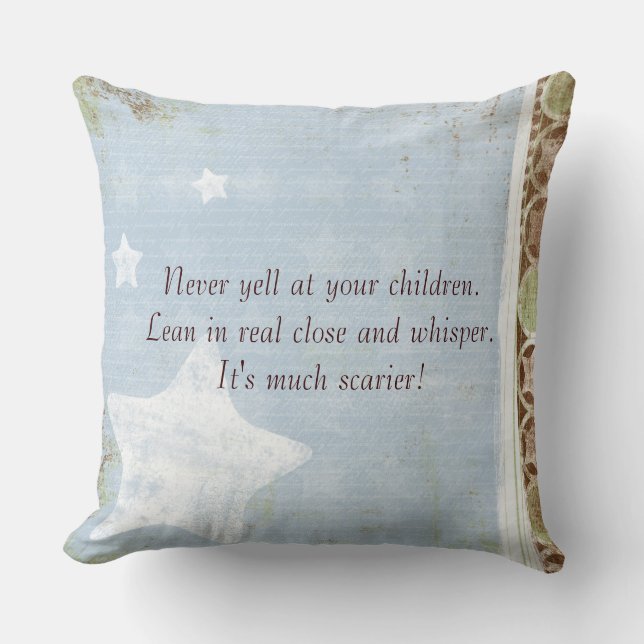 Never Yell at Children Blue Chocolate Throw Pillow (Front)