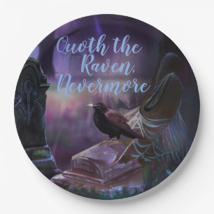 Nevermore, Raven Cemetery Creepy Halloween Paper Plate
