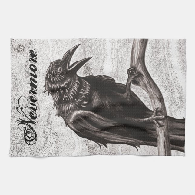 Nevermore Raven in the Mist Kitchen Towel (Horizontal)