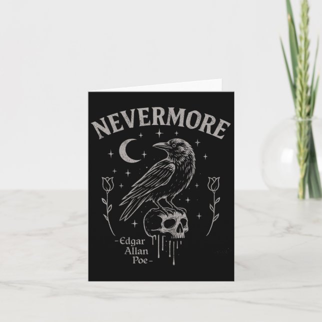 Nevermore Raven Skull Art, Gothic Edgar Allan Poe  Card (Front)
