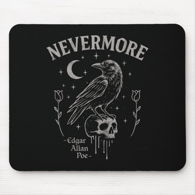 Nevermore Raven Skull Art, Gothic Edgar Allan Poe  Mouse Mat (Front)
