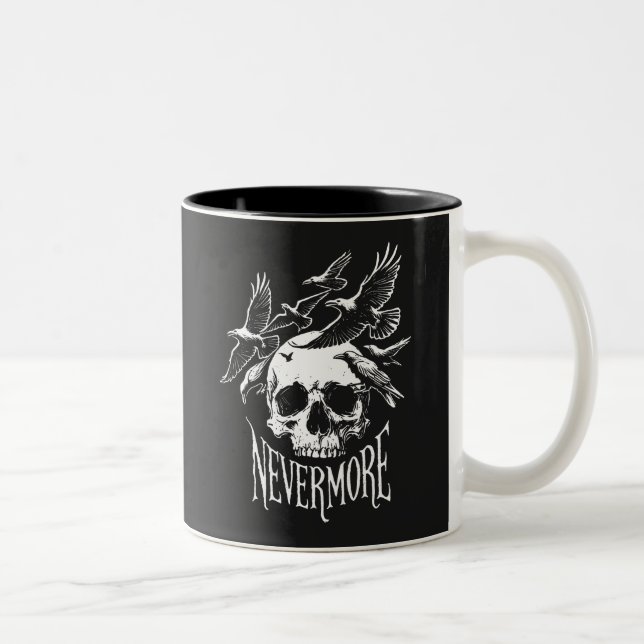 Nevermore Skull And Ravens  Two-Tone Coffee Mug (Right)
