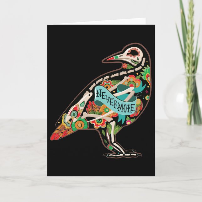 Nevermore Sugar Skull Raven Greeting Card (Front)