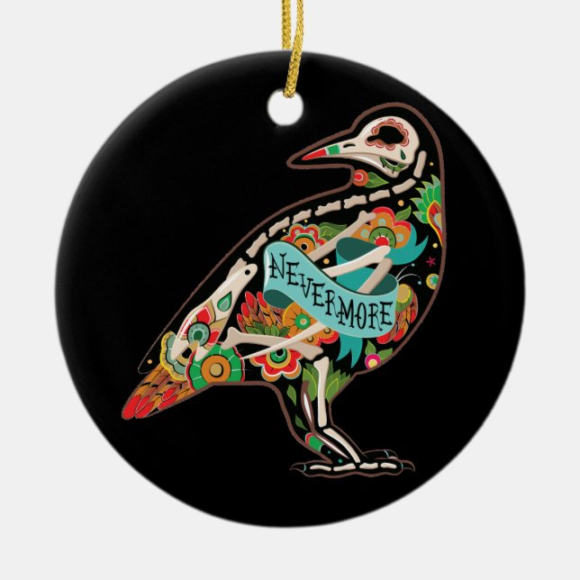 Nevermore Sugar Skull Raven Ornament Round (Front)