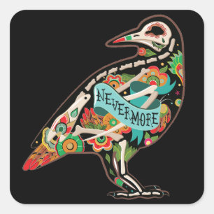 Nevermore Sugar Skull Raven Square Sticker