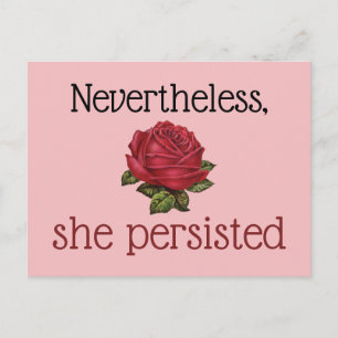 Nevertheless She Persisted Vintage Red Rose Pink Postcard