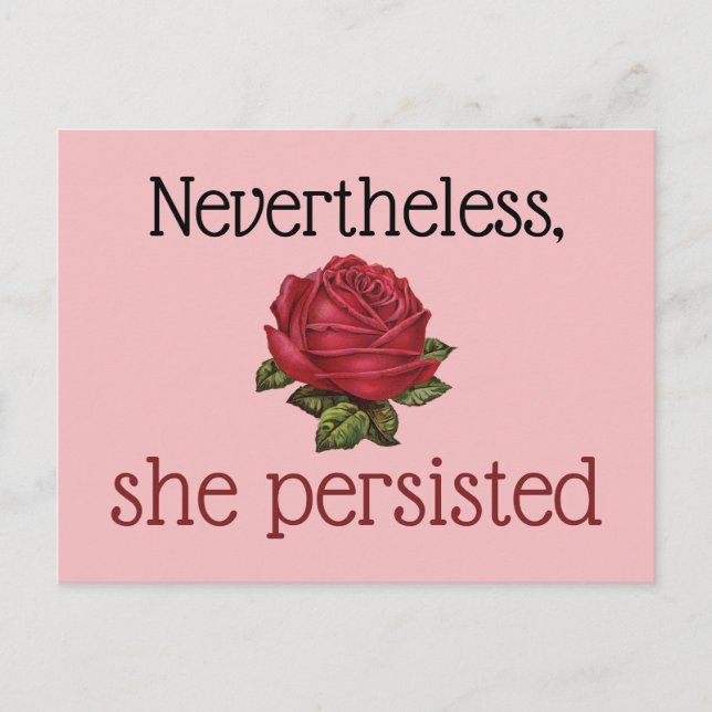Nevertheless She Persisted Vintage Red Rose Pink Postcard (Front)