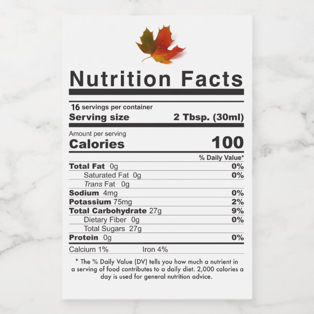 NEW 2020 Maple Syrup Leaf PreCalculated Nutrition Food Label (Single Label)