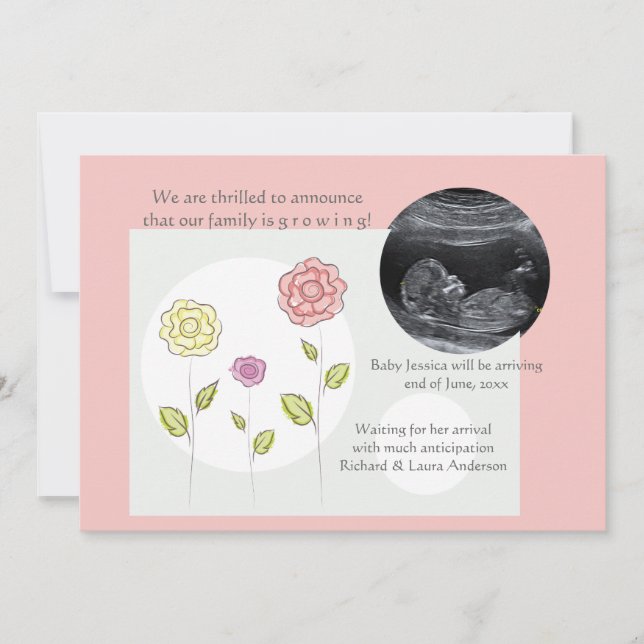 New Addition Pink Photo Pregnancy Announcement (Front)