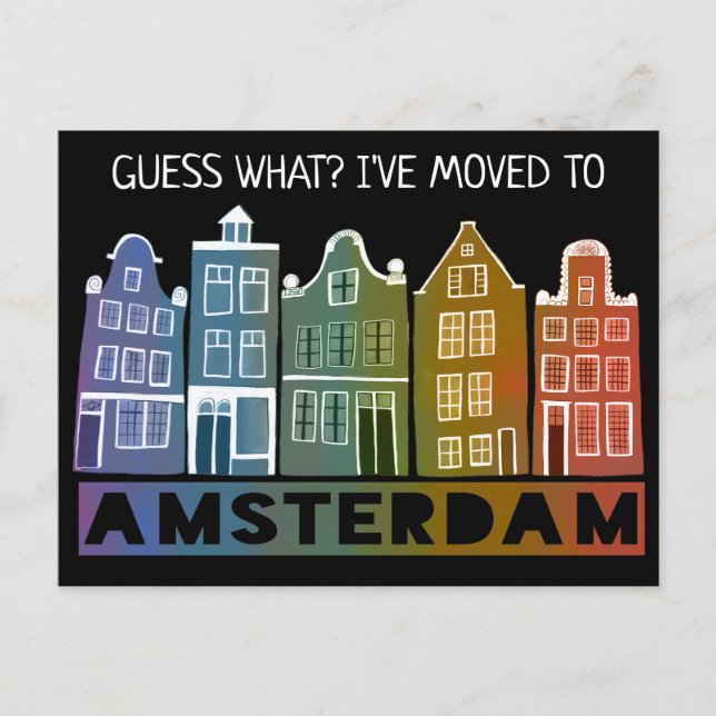 NEW ADDRESS Amsterdam Canal Houses Colourful Movin Postcard (Front)