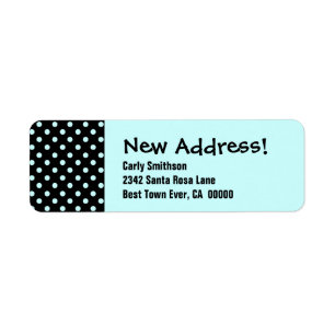 New Address Announcement Aqua and Black Polka Dots