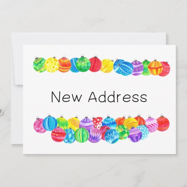 New Address Announcement , watercolor baubles (Front)