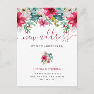 New Address at Christmas Pretty Flowers Announcement Postcard