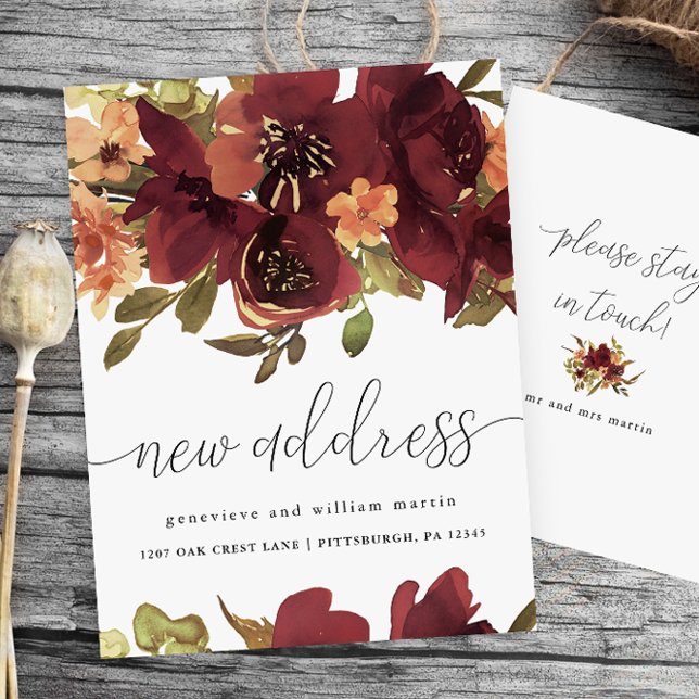 New Address Autumn Botanical Change of Address Announcement Postcard (Creator Uploaded)