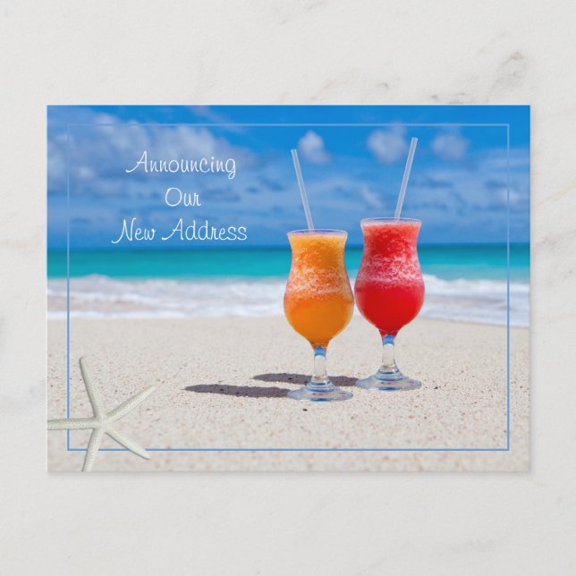 New Address Beach Life Cocktails in Sand Postcard (Front)