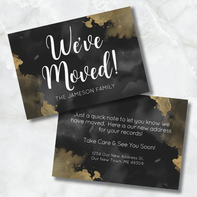 New Address Black Gold Moving Announcement Card (Black Gold Change Of Address Card)
