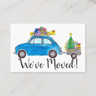 New Address Blue Car with Christmas Gifts Business Card