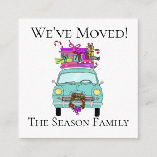 New Address Blue Car with Christmas Gifts Enclosure Card