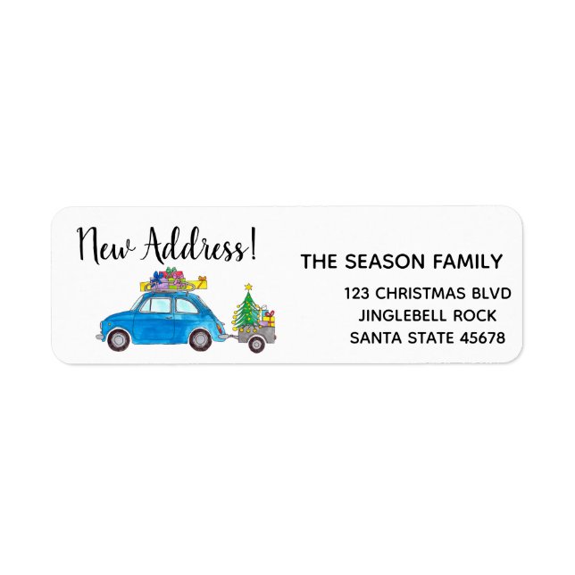New Address blue fiat 500 Christmas gifts Label (Front)