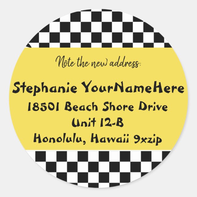 New Address Bold Taxi Colour Classic Round Sticker (Front)