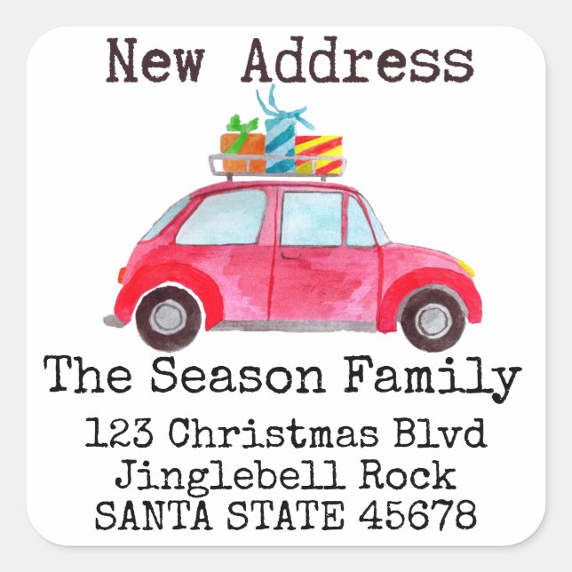 New Address Car and Christmas gifts address Square Sticker (Front)