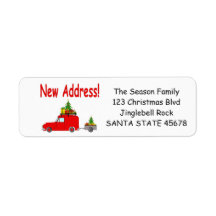 New Address Car and tree Christmas label