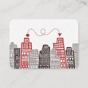 New Address card with Red & Black Retro Buildings 