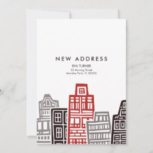 New Address card with Red & Black Retro Buildings