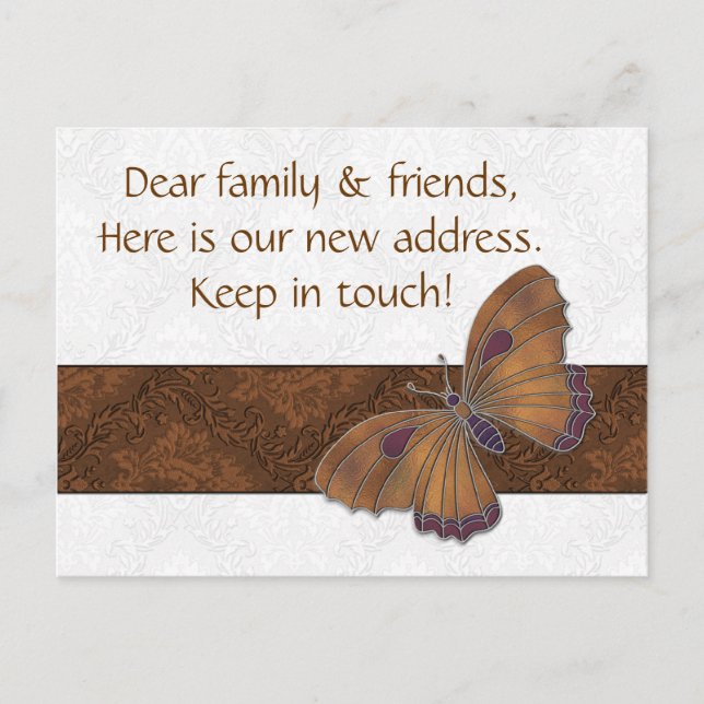 New Address Cards guests Butterfly Brocade copper (Front)
