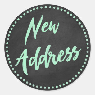 New Address Chalkboard Style Mint Green Classic Round Sticker