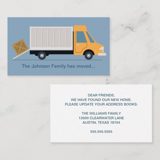 New Address Change Moving Truck Cute Blue Business Card (Front/Back)