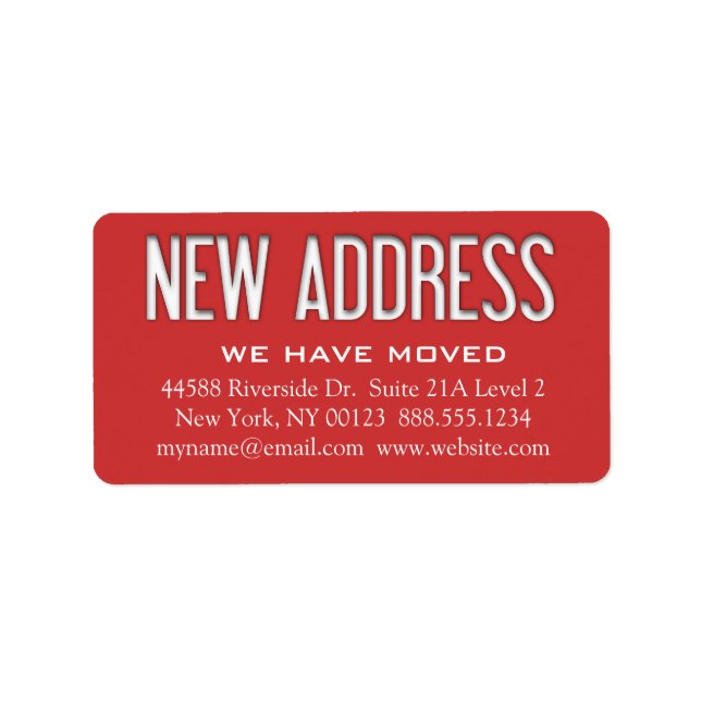 "New Address" Change Notification Label (Front)
