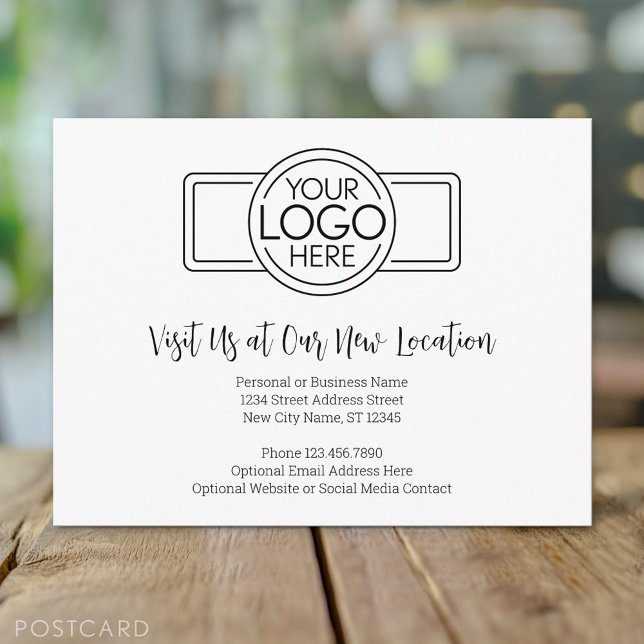 New Address Change with Business Logo White Announcement Postcard (Custom New Address Postcard for a Business that is moving)